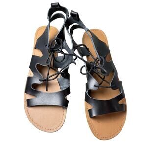Gap Gladiator Sandals Black White Cutout Flat Heels Lace Up Womens Size 9